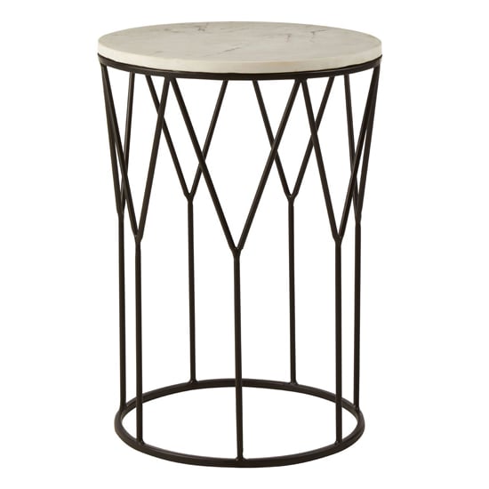 Shalom Round White Marble Top Side Table With Black Frame_1