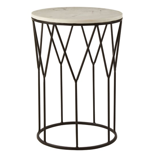 Photo of Shalom round white marble top side table with black frame