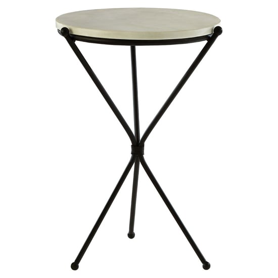 Shalom Round White Marble Top Side Table With Black Tripod Base_2