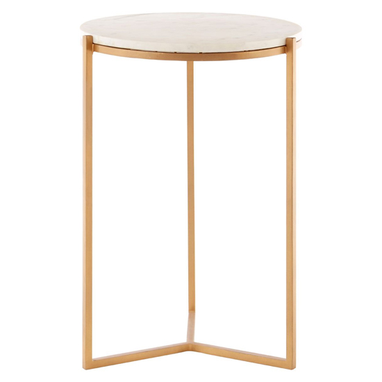 Photo of Shalom round white marble top side table with gold base