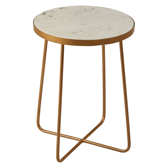 Shalom Round White Marble Top Side Table With Gold Cross Base_3