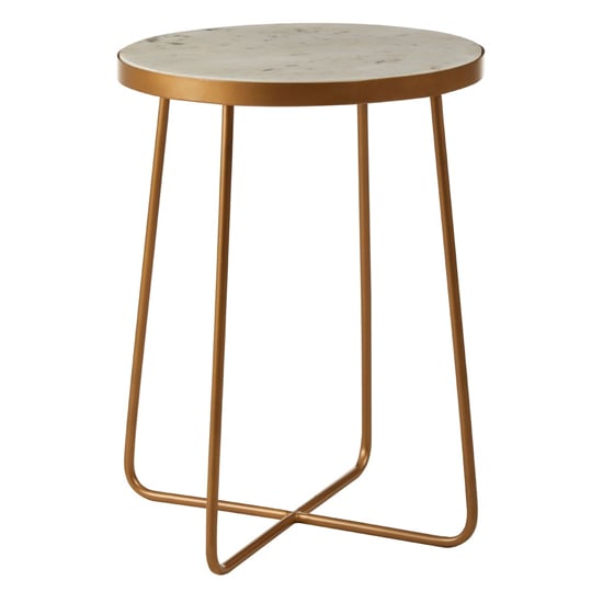 Shalom Round White Marble Top Side Table With Gold Cross Base_1