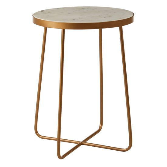 Photo of Shalom round white marble top side table with gold cross base