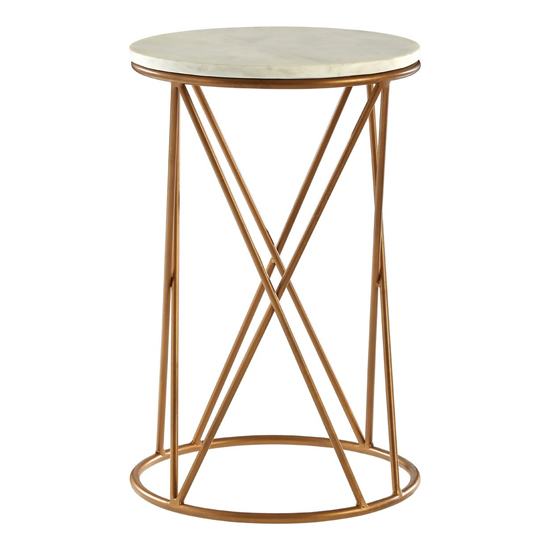 Shalom Round White Marble Top Side Table With Gold Cross Frame