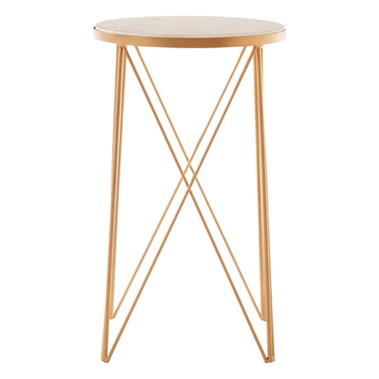Shalom Round White Marble Top Side Table With Gold Cross Legs