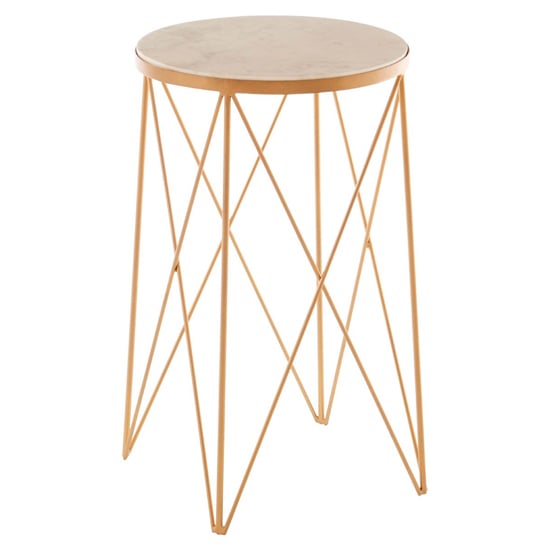 Shalom Round White Marble Top Side Table With Gold Cross Legs_3