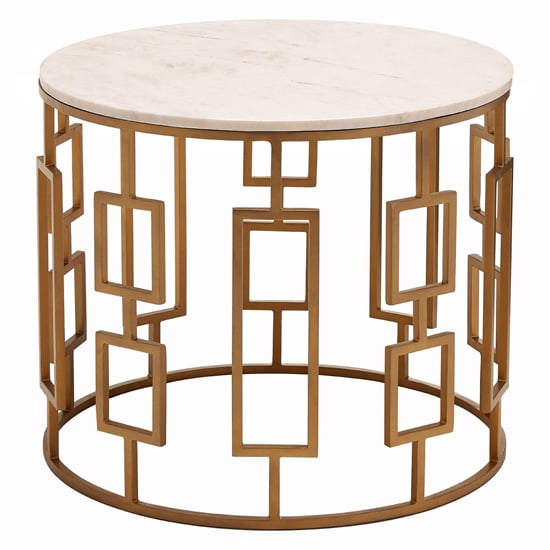 Shalom Round White Marble Top Side Table With Gold Frame_1
