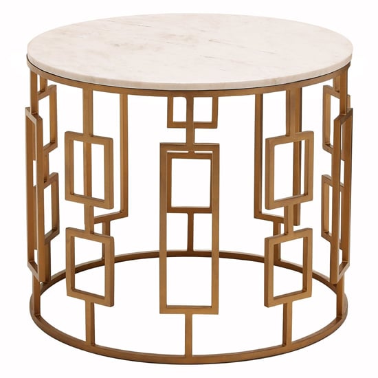 Photo of Shalom round white marble top side table with gold frame