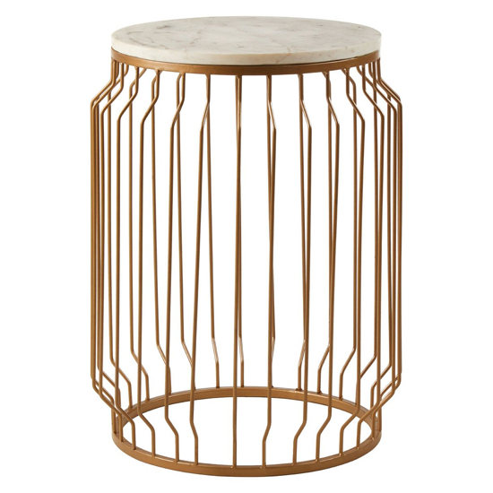 Shalom Round White Marble Top Side Table With Gold Wired Frame