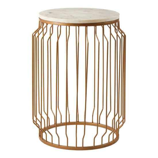 Product photograph of Shalom Round White Marble Top Side Table With Gold Wired Frame from Furniture in Fashion