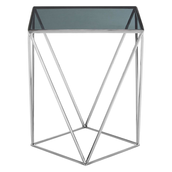 Shalom Square Black Glass Top Side Table With Silver Frame