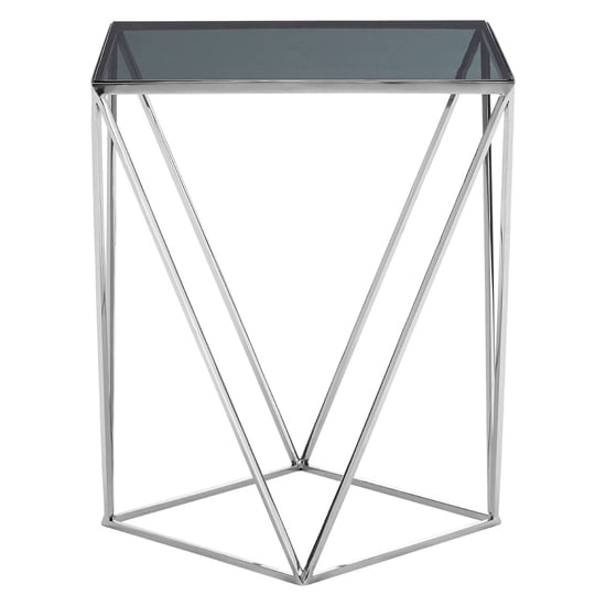 Shalom Square Black Glass Top Side Table With Silver Frame