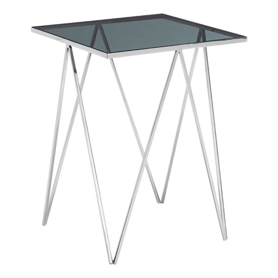 Shalom Square Black Glass Top Side Table With Silver Legs