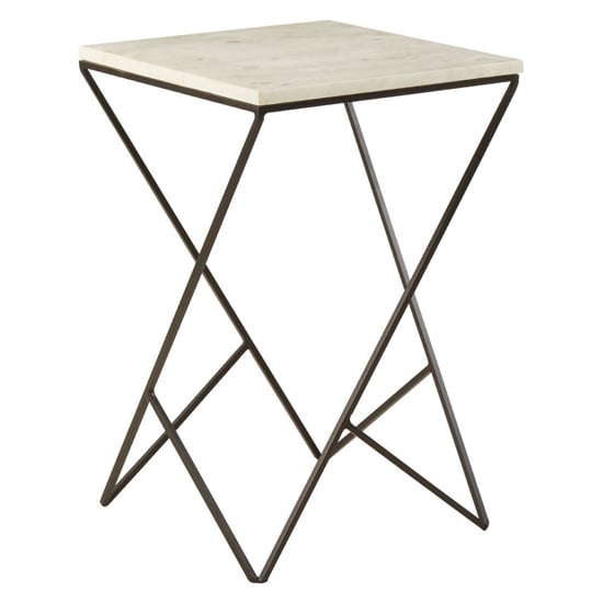 Shalom Square White Marble Top Side Table With Black Curves Base_2