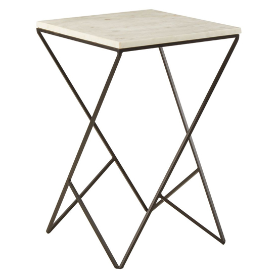 Shalom Square White Marble Top Side Table With Black Curves Base