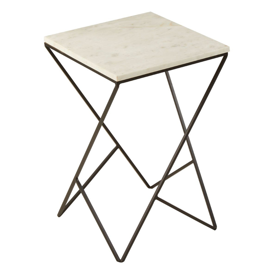 Shalom Square White Marble Top Side Table With Black Curves Base