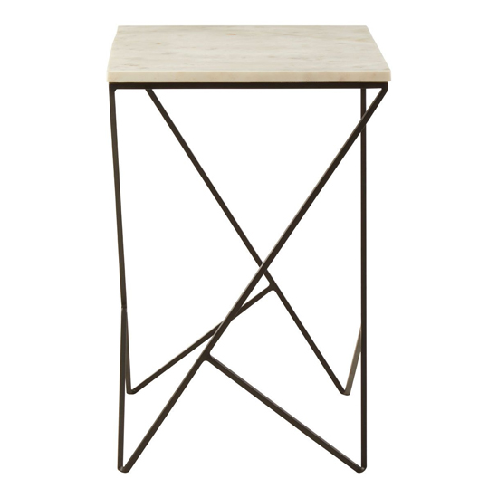 Photo of Shalom square white marble top side table with black curves base