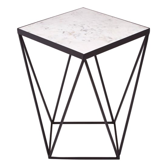 Shalom Square White Marble Top Side Table With Black Frame