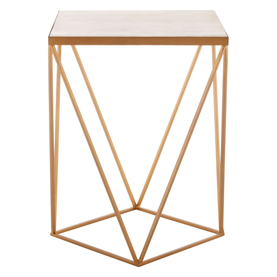 Shalom Square White Marble Top Side Table With Gold Frame_3