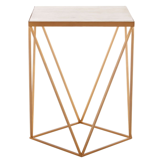 Shalom Square White Marble Top Side Table With Gold Frame