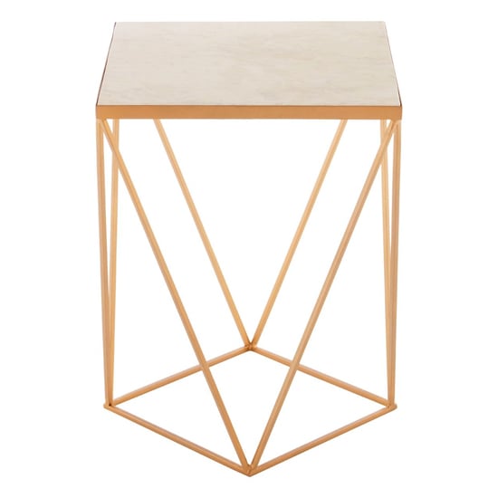 Shalom Square White Marble Top Side Table With Gold Frame_4