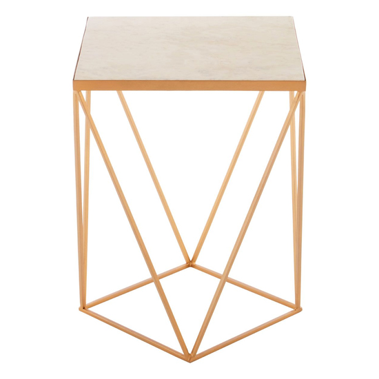 Shalom Square White Marble Top Side Table With Gold Frame