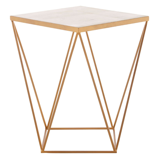 Shalom Square White Marble Top Side Table With Gold Frame