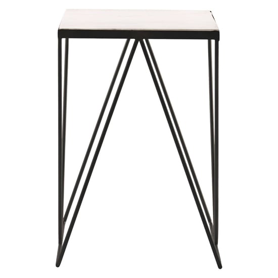 Shalom Square White Marble Top Side Table With Matt Black Legs