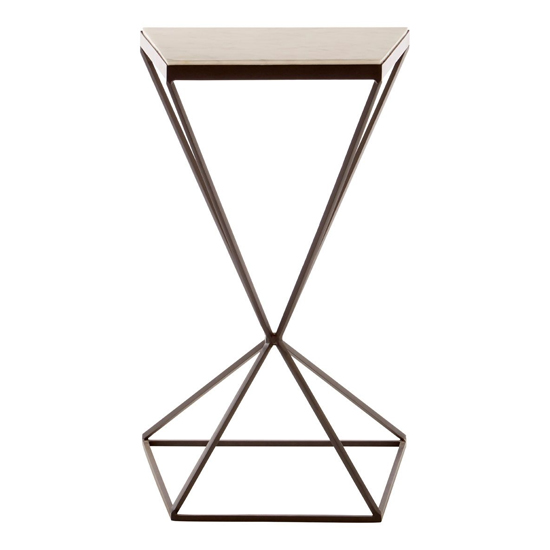 Shalom Trapezoid White Marble Top Side Table With Black Frame