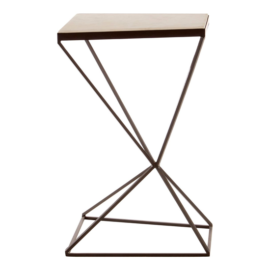 Shalom Trapezoid White Marble Top Side Table With Black Frame_4