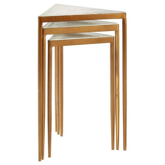 Shalom White Marble Top Nest Of 3 Tables With Gold Frame