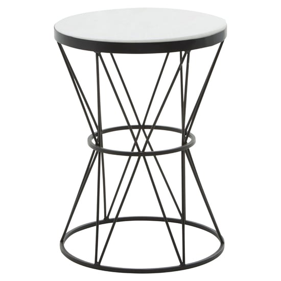 Shalom White Marble Top Side Table With Black Angular Base_2