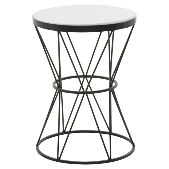 Shalom White Marble Top Side Table With Black Angular Base