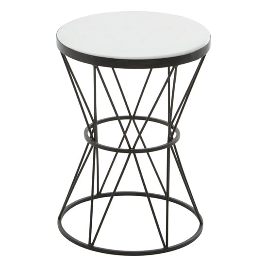 Shalom White Marble Top Side Table With Black Angular Base