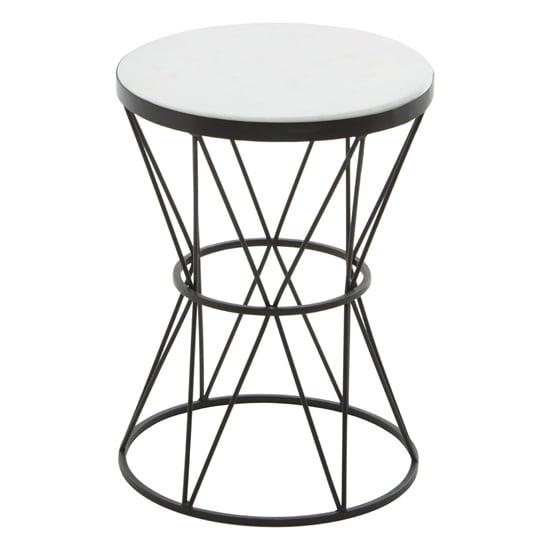 Photo of Shalom white marble top side table with black angular base