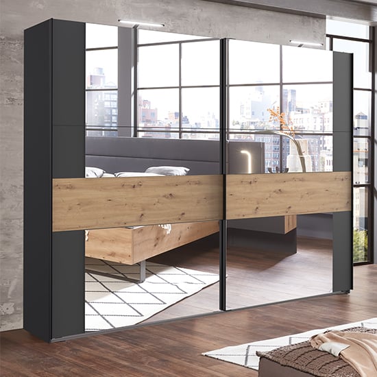 Read more about Shanghai mirrored wardrobe in artisan oak and graphite