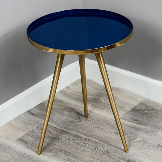 Sharon Blue Enamel Top Side Table With Gold Frame_2