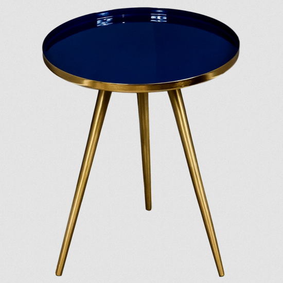 Sharon Blue Enamel Top Side Table With Gold Frame_3