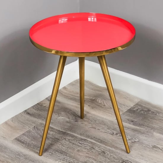 Sharon Coral Enamel Top Side Table With Gold Frame_2