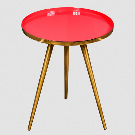 Sharon Coral Enamel Top Side Table With Gold Frame_3