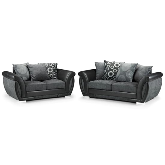 Sharon Fabric 3+2 Seater Sofa Set In Black And Grey
