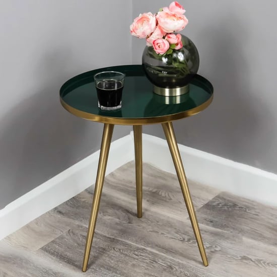 Sharon Green Enamel Top Side Table With Gold Frame