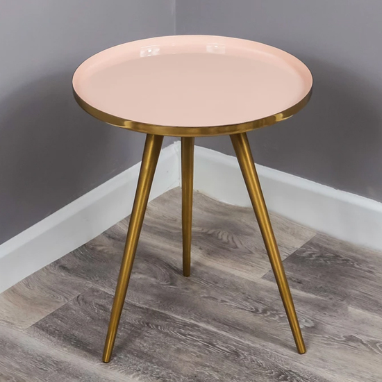 Sharon Pink Enamel Top Side Table With Gold Frame_2