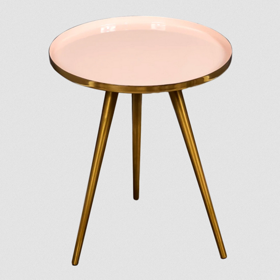 Sharon Pink Enamel Top Side Table With Gold Frame_3