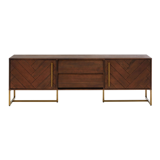 Shaula Wooden TV Stand With Antique Brass Legs In Brown