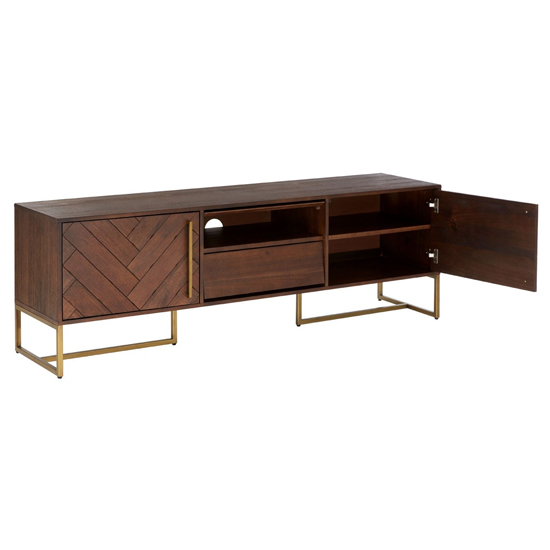 Shaula Wooden TV Stand With Antique Brass Legs In Brown