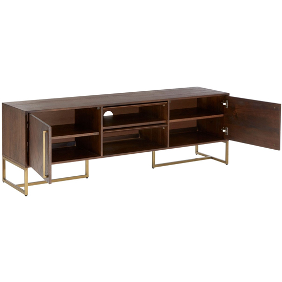 Shaula Wooden TV Stand With Antique Brass Legs In Brown