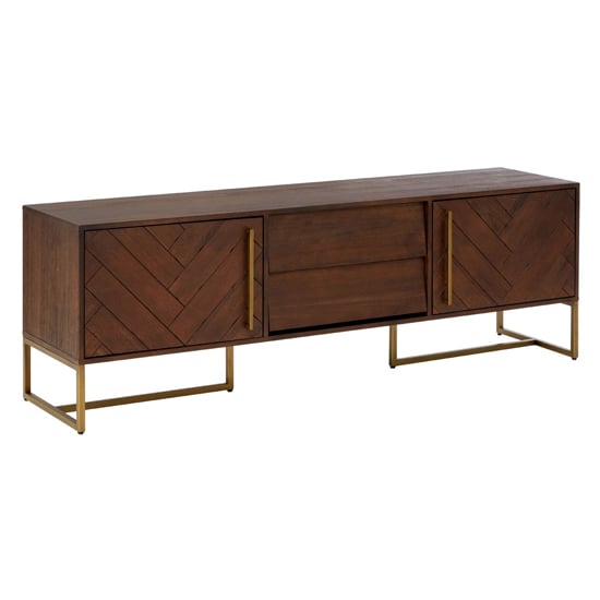 Photo of Shaula wooden tv stand with antique brass legs in brown