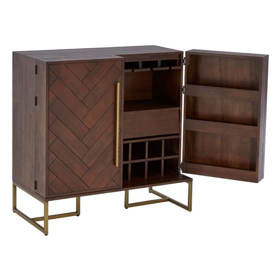 Shaula Wooden Drinks Cabinet With Antique Brass Legs In Brown