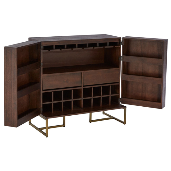 Shaula Wooden Drinks Cabinet With Antique Brass Legs In Brown